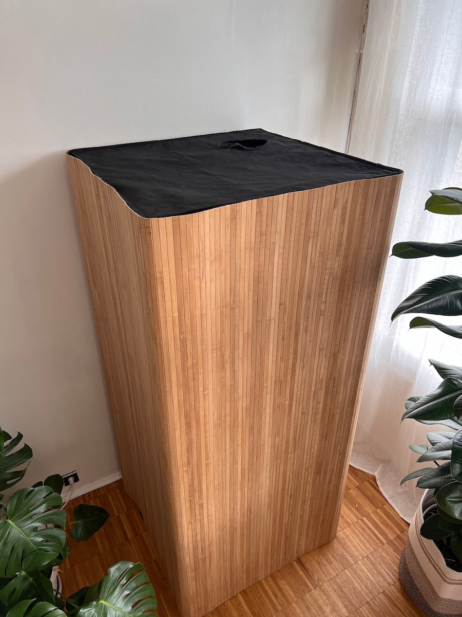 Wood Coat Growbox Holzverkleidung aus Bambus mit schwarzer Abdeckung – elegante magnetische Lösung für wohnzimmertaugliches Home Growing
